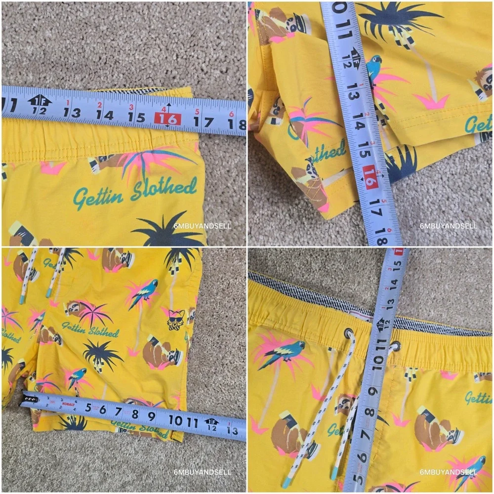 Party Pants Mens Yellow Gettin Slothed Swim Trunks Shorts P12311115 Large